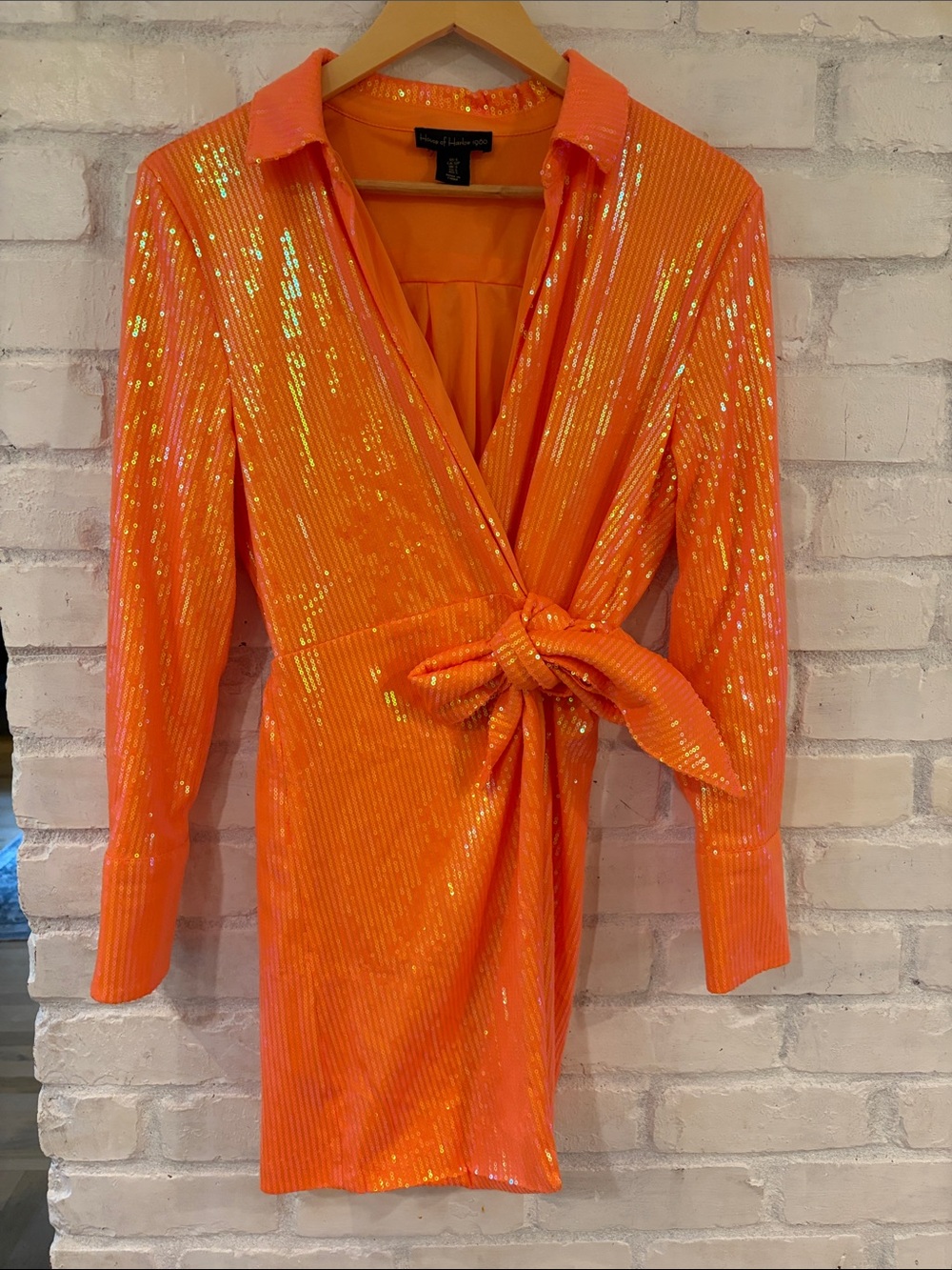 House of Harlow 1960 Neon Orange Sequin Wrap Dress (B6)